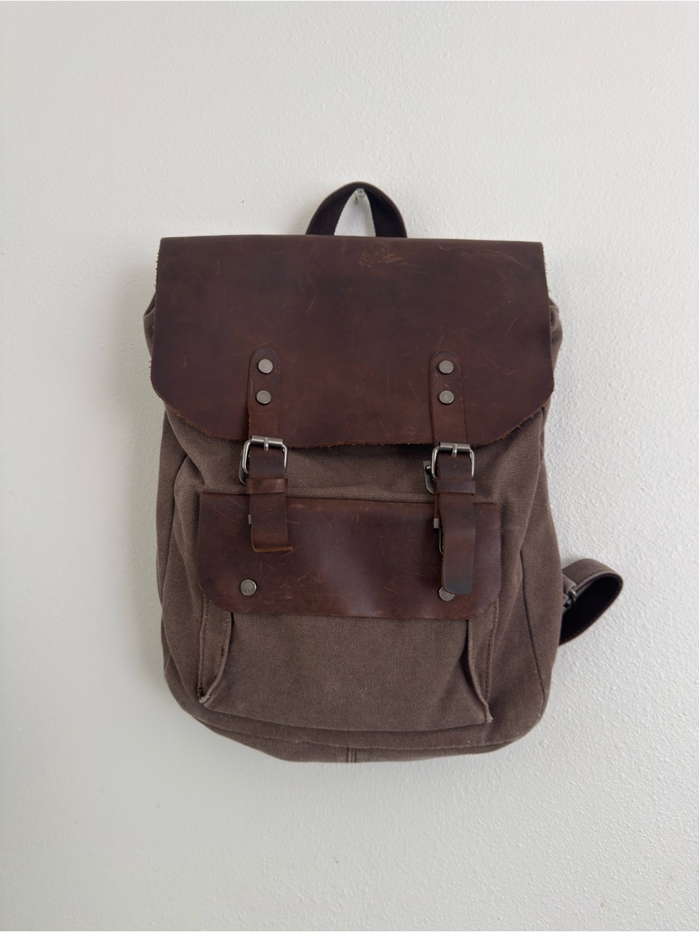 James Campbell Leather & Canvas Backpack Brown